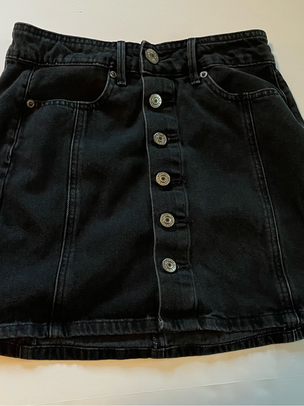 American Eagle Outfitters Black Denim Mini Skirt with Button Front